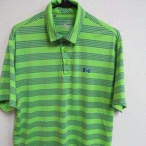 Under Armour Heatgear Bounce Stripe Green/Blue S/S Stretch Golf Polo Shirt XL